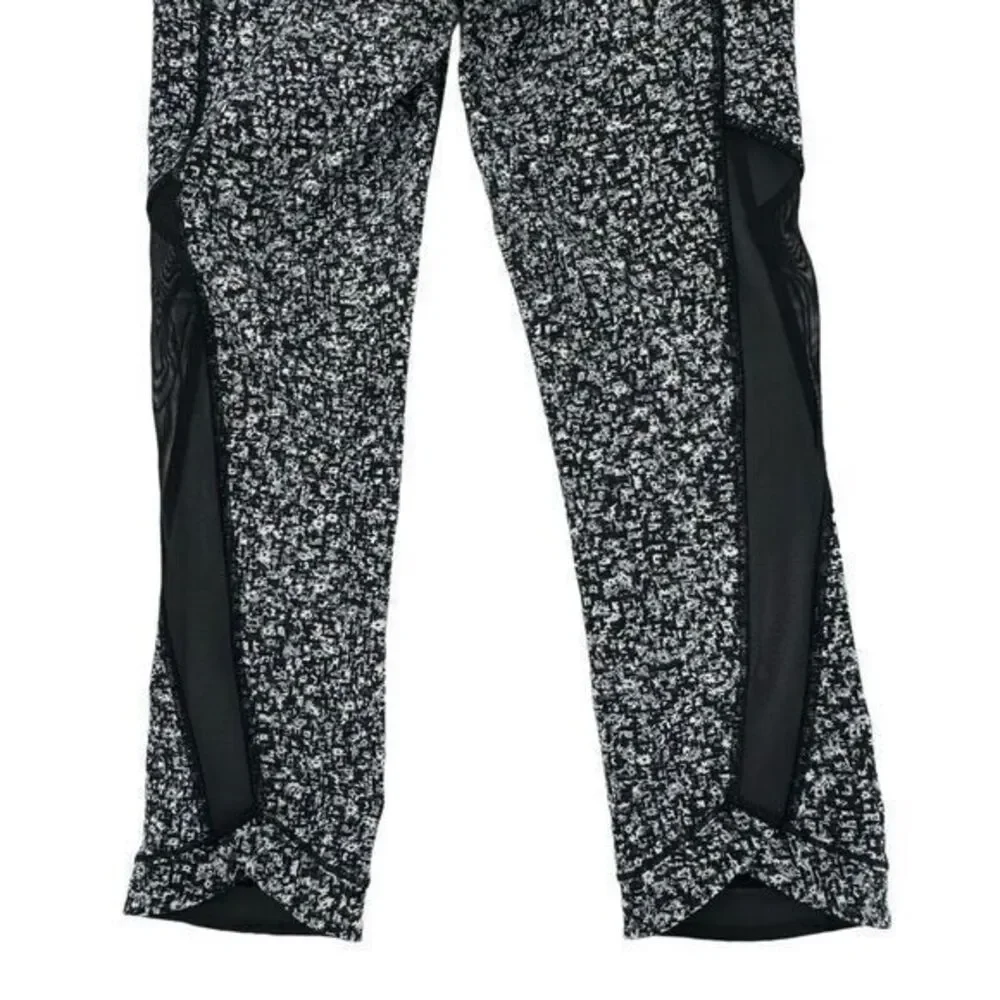 Lululemon Black/White Flower‎ Patterned Women's Leggings Exposed Seam Size 4